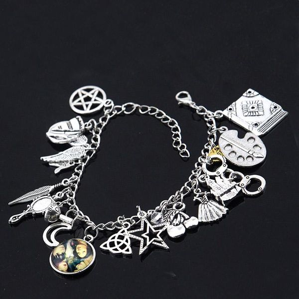 link, chain power of three book shadows charm bracelets mirror feather stars moon dress paint handcuffs design jewelry for woman gift, Black
link, chain power of three book shadows charm bracelets mirror feather stars moon dress paint handcuffs design jewelry for woman gift, Black