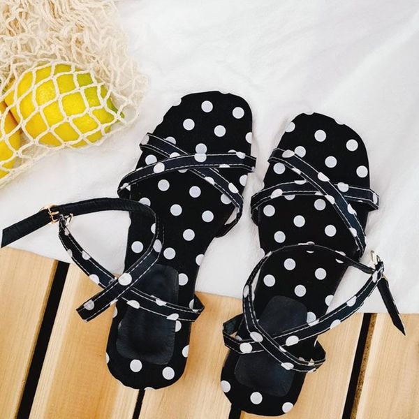 women's flat sandals crossing buckle ankle strap polka dot pu leather sweet ladies sandalias summer shoes casual beach female, Black
women's flat sandals crossing buckle ankle strap polka dot pu leather sweet ladies sandalias summer shoes casual beach female, Black