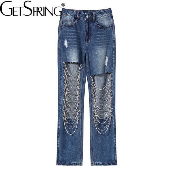 women's jeans getspring women hole diamonds chain denim womens straight high waist summer pants trousers 2021, Blue
women's jeans getspring women hole diamonds chain denim womens straight high waist summer pants trousers 2021, Blue