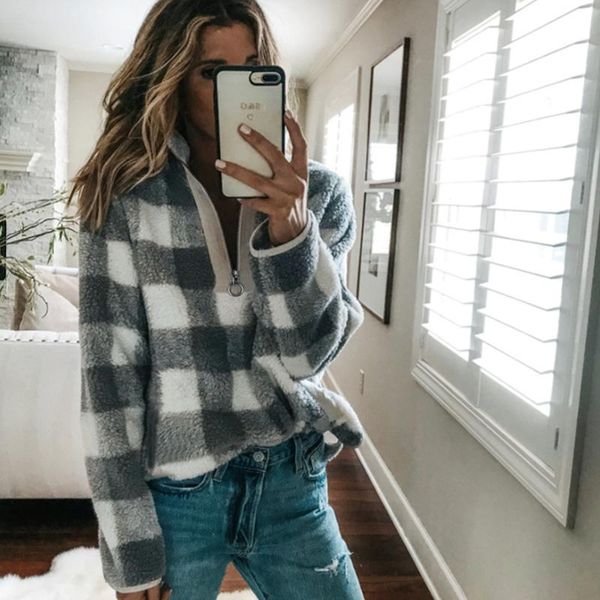 women's hoodies & sweatshirts fashion faux fur plaid pullover women autumn winter long sleeve high collar zipper blouse sweatshirt stre, Black
women's hoodies & sweatshirts fashion faux fur plaid pullover women autumn winter long sleeve high collar zipper blouse sweatshirt stre, Black