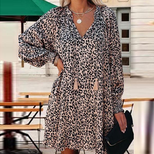 2021 elegant v-neck tassel design a-line women new summer vintage leopard printed party es casual long sleeve loose 4vof, Black;gray
2021 elegant v-neck tassel design a-line women new summer vintage leopard printed party es casual long sleeve loose 4vof, Black;gray