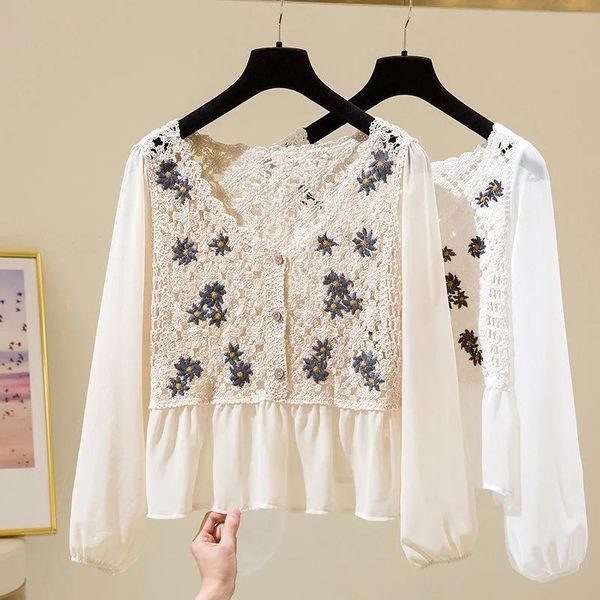 women's blouses & shirts spring 2021 v-neck long sleeve shirt summer embroidery design sense minority french woman, White
women's blouses & shirts spring 2021 v-neck long sleeve shirt summer embroidery design sense minority french woman, White