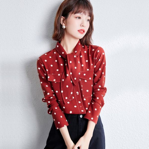 women's blouses & shirts fashion wave point design of 2021 spring dress, White
women's blouses & shirts fashion wave point design of 2021 spring dress, White