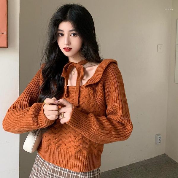 women's sweaters ruffles knitted sweater women bow lace up casual jumpers long sleeve square collar korean elegant pullovers sweet twis, White;black
women's sweaters ruffles knitted sweater women bow lace up casual jumpers long sleeve square collar korean elegant pullovers sweet twis, White;black