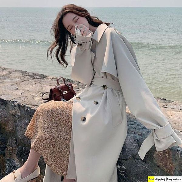 women's trench coats 2021 mid-length korean style women windbreaker coat loose over the knee british, Tan;black
women's trench coats 2021 mid-length korean style women windbreaker coat loose over the knee british, Tan;black