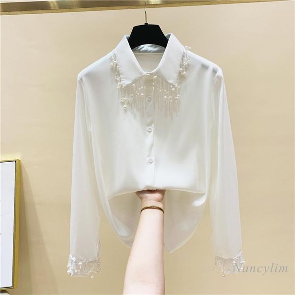 women's blouses & shirts beads tassel long sleeve white shirt women 2021 spring autumn loose chiffon blouse female chic blusa nancylim
women's blouses & shirts beads tassel long sleeve white shirt women 2021 spring autumn loose chiffon blouse female chic blusa nancylim