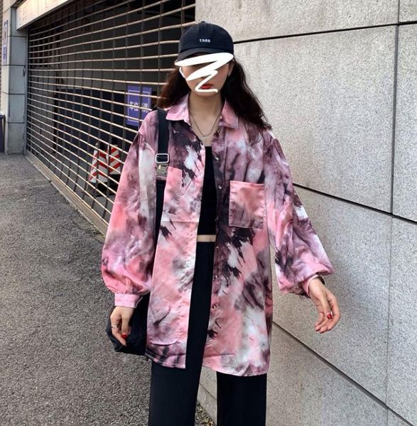 women's blouses & shirts autumn style personality tie-dye loose casual cardigan shirt women, White
women's blouses & shirts autumn style personality tie-dye loose casual cardigan shirt women, White