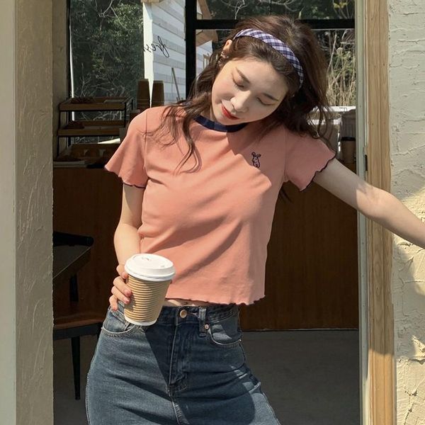 women's t-shirt retro embroidery t-shirts round-neck short sleeve knitted lady beach wear slim o-neck casual, White
women's t-shirt retro embroidery t-shirts round-neck short sleeve knitted lady beach wear slim o-neck casual, White