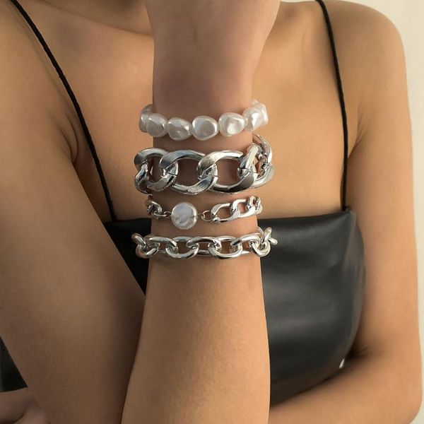 link, chain punk jewelry with hip hop geometric aluminum combination exaggerated thick baroque imitation pearl set bracelet, Black
link, chain punk jewelry with hip hop geometric aluminum combination exaggerated thick baroque imitation pearl set bracelet, Black