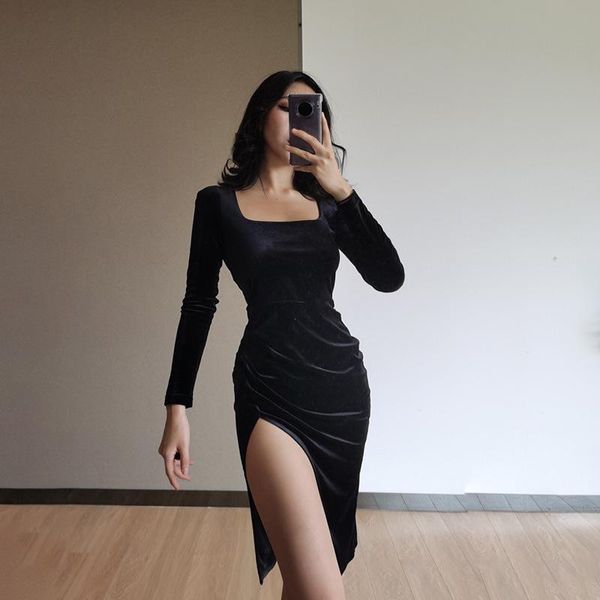 women's boydocn midi dress long sleeve square neck wrap high slit cocktail party dress soild color vintage vestidos, Black;gray
women's boydocn midi dress long sleeve square neck wrap high slit cocktail party dress soild color vintage vestidos, Black;gray
