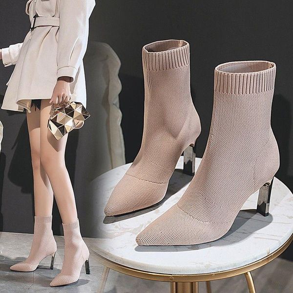 dress shoes women boots metal blade heels socks stretch fabric elastic stilettos heel pointed toe ankle boats botas de mujer, Black
dress shoes women boots metal blade heels socks stretch fabric elastic stilettos heel pointed toe ankle boats botas de mujer, Black