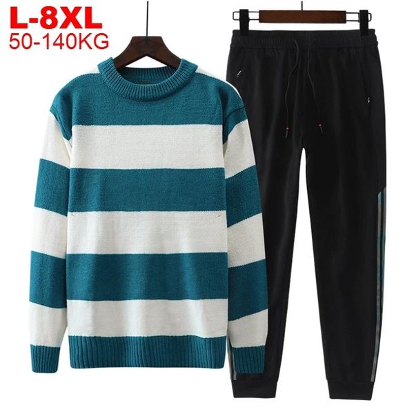 big size 8xl 7xl men's sweater sweatpants set autumn winter pullovers mens sports sets striped oversized sweater pants suit male, Gray
big size 8xl 7xl men's sweater sweatpants set autumn winter pullovers mens sports sets striped oversized sweater pants suit male, Gray