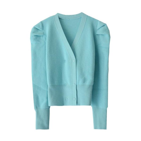 women's knits & tees 2021 early spring v-neck puff sleeve fashion retro double-breasted long knit cardigan women, White
women's knits & tees 2021 early spring v-neck puff sleeve fashion retro double-breasted long knit cardigan women, White