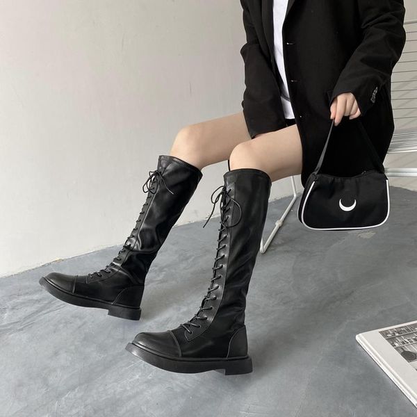 boots pamanni women's modern style over knee lace up concise female shoes round toe y2k fashion handmade elegant ladies boot, Black 
boots pamanni women's modern style over knee lace up concise female shoes round toe y2k fashion handmade elegant ladies boot, Black