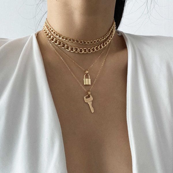 jewelry generous temperament thick chain elements creative lock key combination necklace, Silver
jewelry generous temperament thick chain elements creative lock key combination necklace, Silver