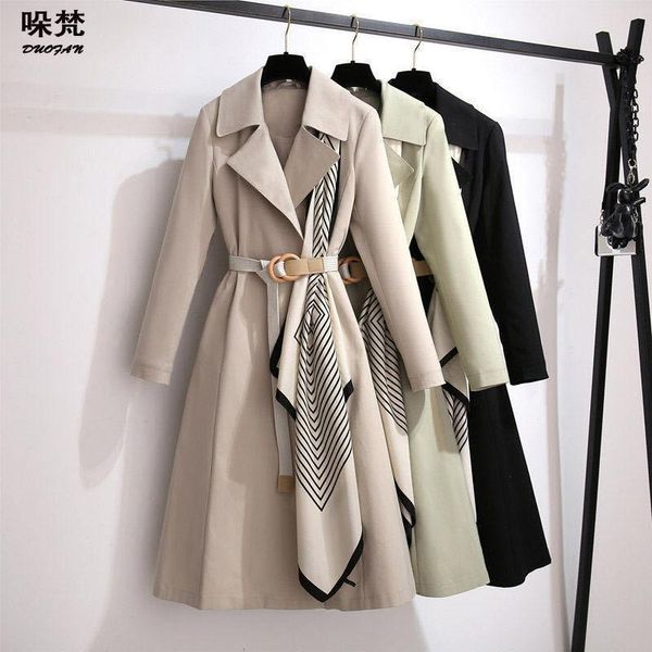 women's trench coats duofan autumn coat solid collar oversize windbreaker belt mid-length elegant slim a-line winter clothes, Tan;black
women's trench coats duofan autumn coat solid collar oversize windbreaker belt mid-length elegant slim a-line winter clothes, Tan;black