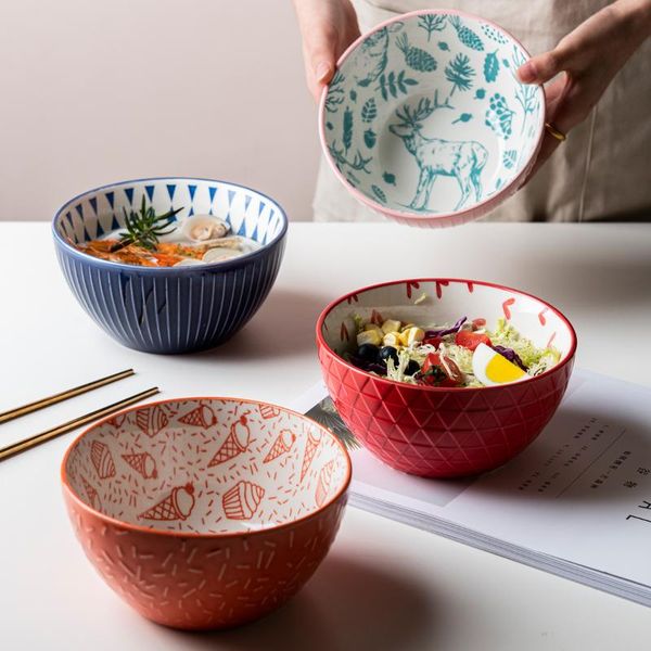 15cm 6 inch japanese style ceramic bowls embossed ramen bowl relief non-slip rice soup tableware big salad mixing
15cm 6 inch japanese style ceramic bowls embossed ramen bowl relief non-slip rice soup tableware big salad mixing