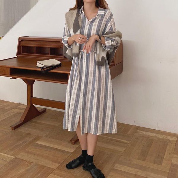 casual dresses 2021 autumn maxi for women striped lace up slim waist puff sleeve shirt dress ladies vetidos, Black;gray
casual dresses 2021 autumn maxi for women striped lace up slim waist puff sleeve shirt dress ladies vetidos, Black;gray