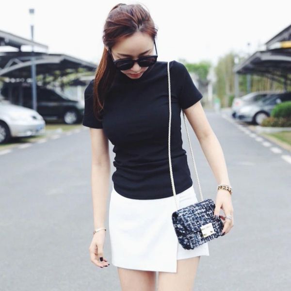 women's t-shirt 2021 summer tights casual fashion home holiday slim slimming high collar short-sleeved women, White
women's t-shirt 2021 summer tights casual fashion home holiday slim slimming high collar short-sleeved women, White
