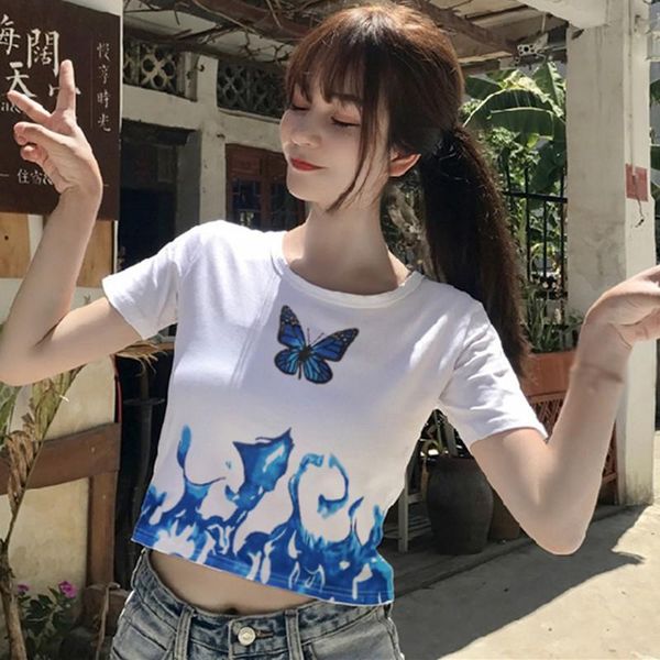 women's t-shirt summer short-sleeved ins retro butterfly print careful machine navel daily clothing two colors o-neck -xl, White
women's t-shirt summer short-sleeved ins retro butterfly print careful machine navel daily clothing two colors o-neck -xl, White