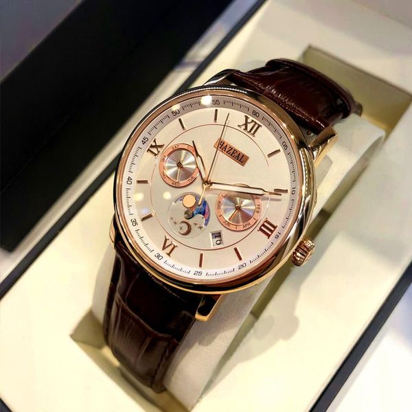 wristwatches hazeal mechanical automatic mens wristwatch leather strap calendar moon phase week display man clock, Slivery;brown
wristwatches hazeal mechanical automatic mens wristwatch leather strap calendar moon phase week display man clock, Slivery;brown