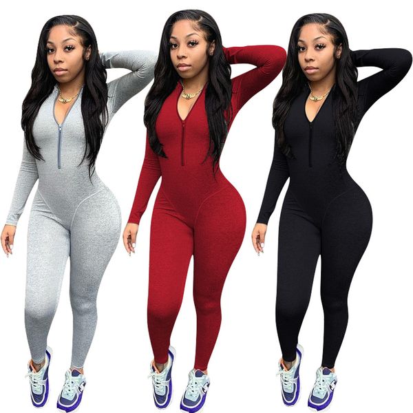 tracksuits european and american women's independent station amazon 2021 autumn new long-sleeved solid color finger zipper jumpsuit, Gray
tracksuits european and american women's independent station amazon 2021 autumn new long-sleeved solid color finger zipper jumpsuit, Gray