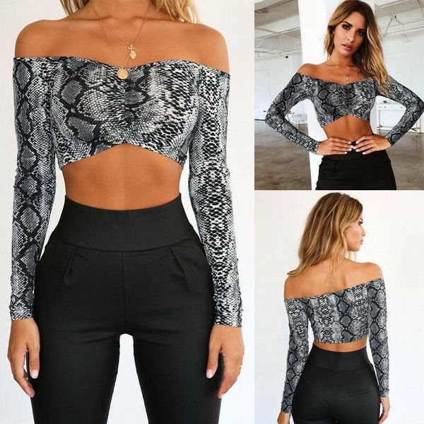 two-piece suits women ladies slim fit crop off shoulder snake skin print blouse shirts
two-piece suits women ladies slim fit crop off shoulder snake skin print blouse shirts