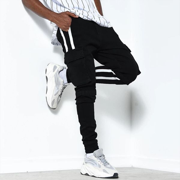 stripes patchwork multi pocket women pant ankle tied sports cargo long trousers, Black
stripes patchwork multi pocket women pant ankle tied sports cargo long trousers, Black