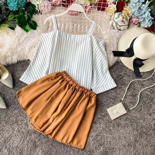cold shoulder striped 2 piece women sets sweet blouse and elastic shorts female suit 2021 summer fashion lady casual sets, Gray
cold shoulder striped 2 piece women sets sweet blouse and elastic shorts female suit 2021 summer fashion lady casual sets, Gray