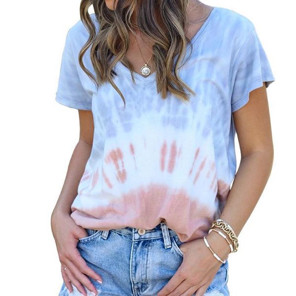 summer 2021 new printed v-neck short sleeve casual t-shirt top, White