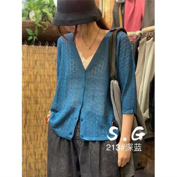 women's knits & tees literature and art knitted linen hollow v-neck cardigan summer 2021 loose thin three-quarter sleeve sunscreen, White
women's knits & tees literature and art knitted linen hollow v-neck cardigan summer 2021 loose thin three-quarter sleeve sunscreen, White
