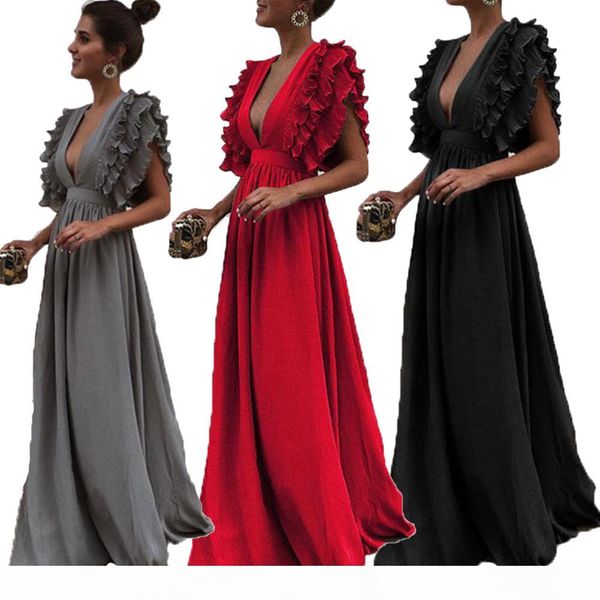 prom dress with ruffle sleeve maxi deep v neck elegant women dress for party club evening cocktail bridal wedding engagement, White;black
prom dress with ruffle sleeve maxi deep v neck elegant women dress for party club evening cocktail bridal wedding engagement, White;black