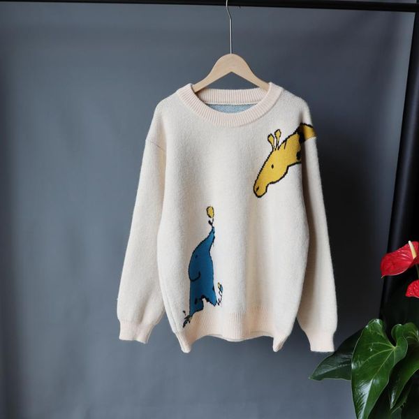 women's sweaters neploe korean cartoon deer jacquard sweater long sleeve o-neck loose women knitted pullover 2021 autumn winter pull fe, White;black
women's sweaters neploe korean cartoon deer jacquard sweater long sleeve o-neck loose women knitted pullover 2021 autumn winter pull fe, White;black