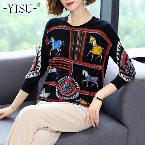 horse pattern print sweaters women casual o-neck loose long sleeve knitted 2021 autumn winter female jumper pullovers women's, White;black
horse pattern print sweaters women casual o-neck loose long sleeve knitted 2021 autumn winter female jumper pullovers women's, White;black