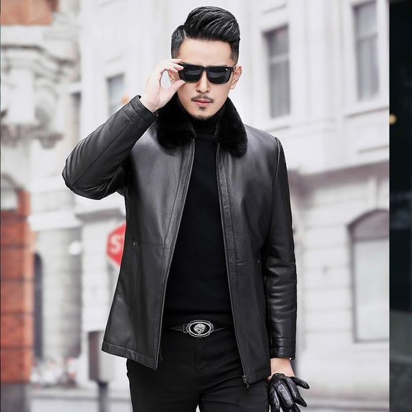 men's leather & faux jacket winter natural coat real genuine jackets fetal cowhide a19-17859, Black
men's leather & faux jacket winter natural coat real genuine jackets fetal cowhide a19-17859, Black