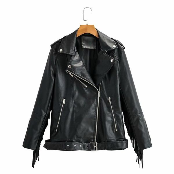women's leather & faux autumn fringed jacket tassel spring pu coat short slim fit waist motorcycle fashion, Black
women's leather & faux autumn fringed jacket tassel spring pu coat short slim fit waist motorcycle fashion, Black