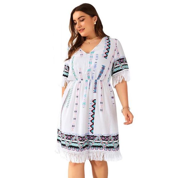 casual dresses jvcake white dress woman summer fringed short sleeved european american plus size women's v neck temperament, Black;gray
casual dresses jvcake white dress woman summer fringed short sleeved european american plus size women's v neck temperament, Black;gray