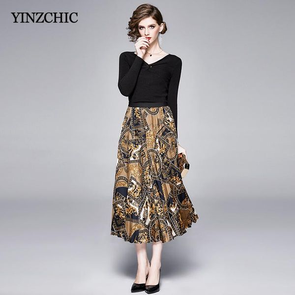 two piece dress spring 2pcs suit for woman v-neck knit print pleated mid skirt sets ladies elegant set suits, White
two piece dress spring 2pcs suit for woman v-neck knit print pleated mid skirt sets ladies elegant set suits, White