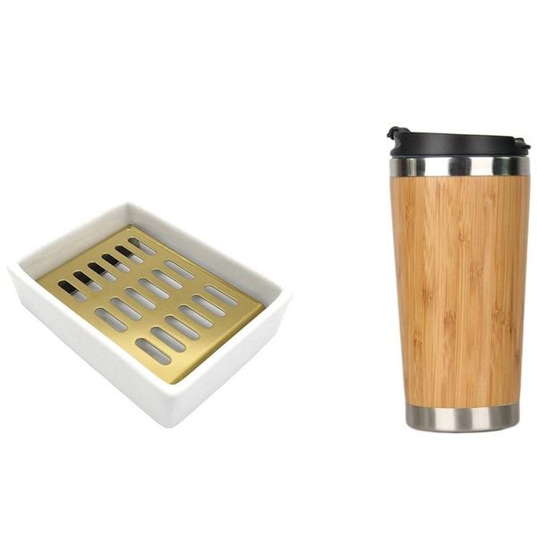 soap dishes ceramic dish stainless steel holder (white+gold) & 450ml bamboo coffee cup travel mug
soap dishes ceramic dish stainless steel holder (white+gold) & 450ml bamboo coffee cup travel mug
