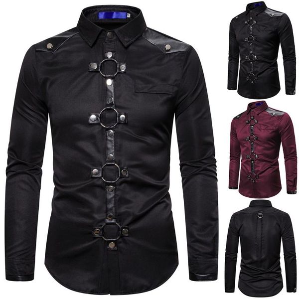 men's casual shirts men goth style rivet solid color cargo shirt slim fit party singer stage streetwear for clothing, White;black
men's casual shirts men goth style rivet solid color cargo shirt slim fit party singer stage streetwear for clothing, White;black