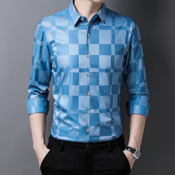 men's casual shirts grade fashion designer brand slim fit men plaid 2021 spring autumn long sleeve trendy clothing, White;black
men's casual shirts grade fashion designer brand slim fit men plaid 2021 spring autumn long sleeve trendy clothing, White;black