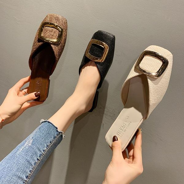 slippers summer 2021 women's fashion casual outside comfortable british style metal decoration square head ladies, Black
slippers summer 2021 women's fashion casual outside comfortable british style metal decoration square head ladies, Black
