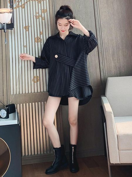 women's wool & blends striped shirt for women 2021 autumn large size loose mid-length irregular western style students, Black
women's wool & blends striped shirt for women 2021 autumn large size loose mid-length irregular western style students, Black
