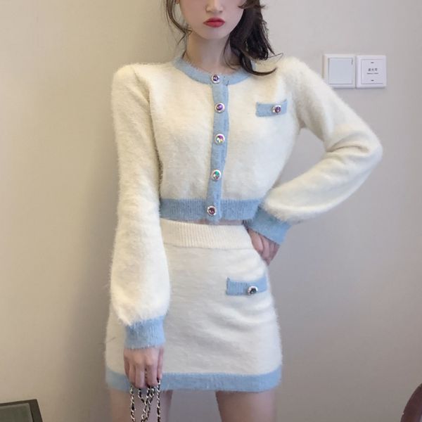2021 new sweet sweat suits women fall winter long sleeve mink cashmere knitted cardigan crop bodycon skirt two piece set mr, Black;gray
2021 new sweet sweat suits women fall winter long sleeve mink cashmere knitted cardigan crop bodycon skirt two piece set mr, Black;gray