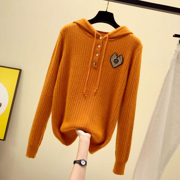 autumn winter new korean short pullover embroidered and hooded knitted sweater with long sleeves, White;black
autumn winter new korean short pullover embroidered and hooded knitted sweater with long sleeves, White;black