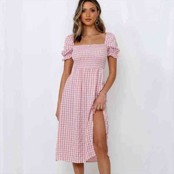 gingham pink dress for women slit side long dress cotton plaid summer smocked square neck laides, Black;gray
gingham pink dress for women slit side long dress cotton plaid summer smocked square neck laides, Black;gray
