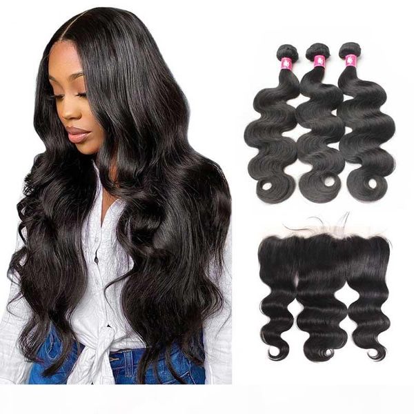 virgin brazilian body wavy hair bundles with lace frontal closure 1b remy peruvian human hair weave with frontal closure piece part, Black
virgin brazilian body wavy hair bundles with lace frontal closure 1b remy peruvian human hair weave with frontal closure piece part, Black