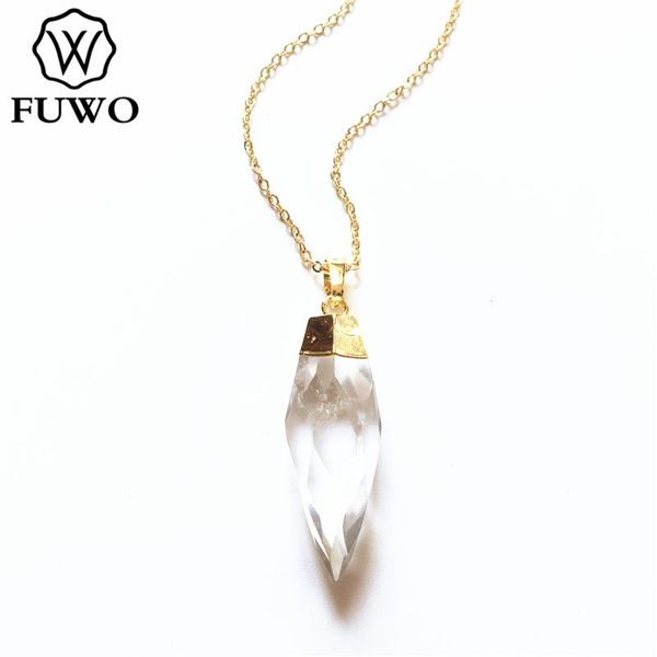 pendant necklaces fuwo multi-angle faceted crystal quartz necklace with gold trimmed natural white fashion jewelry for women gift nc263, Silver
pendant necklaces fuwo multi-angle faceted crystal quartz necklace with gold trimmed natural white fashion jewelry for women gift nc263, Silver