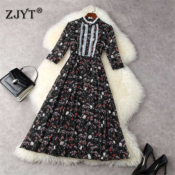 women fashion summer runway designers ruffles floral print chiffon dress party vintage robe femme elegant holiday vestidos 210601, Black;gray
women fashion summer runway designers ruffles floral print chiffon dress party vintage robe femme elegant holiday vestidos 210601, Black;gray