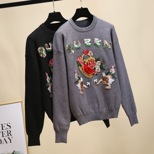 lady sequins letters embroidered floral mesh pullovers spring queen runway sweater th7116 v30z, White;black
lady sequins letters embroidered floral mesh pullovers spring queen runway sweater th7116 v30z, White;black